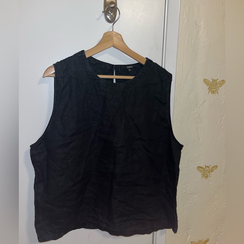 Quince sleeveless linen tank - black - xl